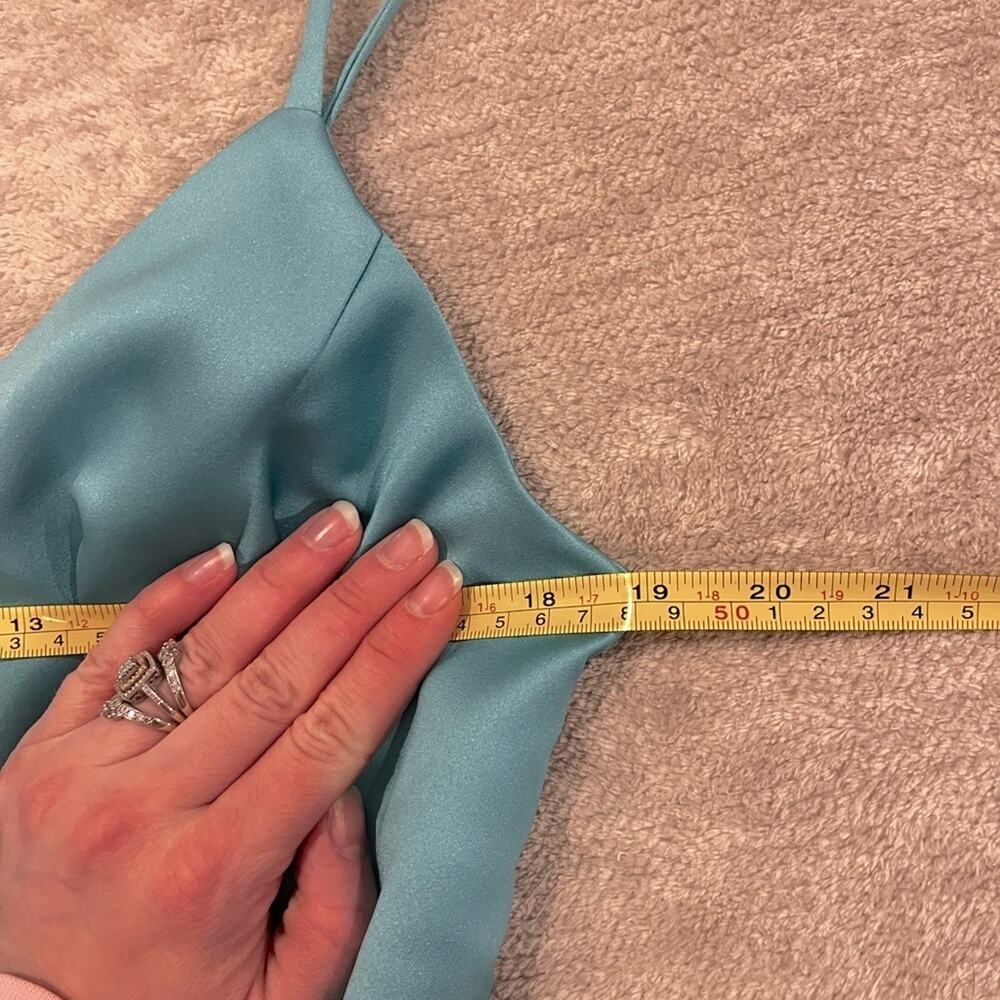 Jules and Cleo Satin A Line Spaghetti Strap Teal Formal Ball Gown Prom sz 20 - Picture 6 of 7